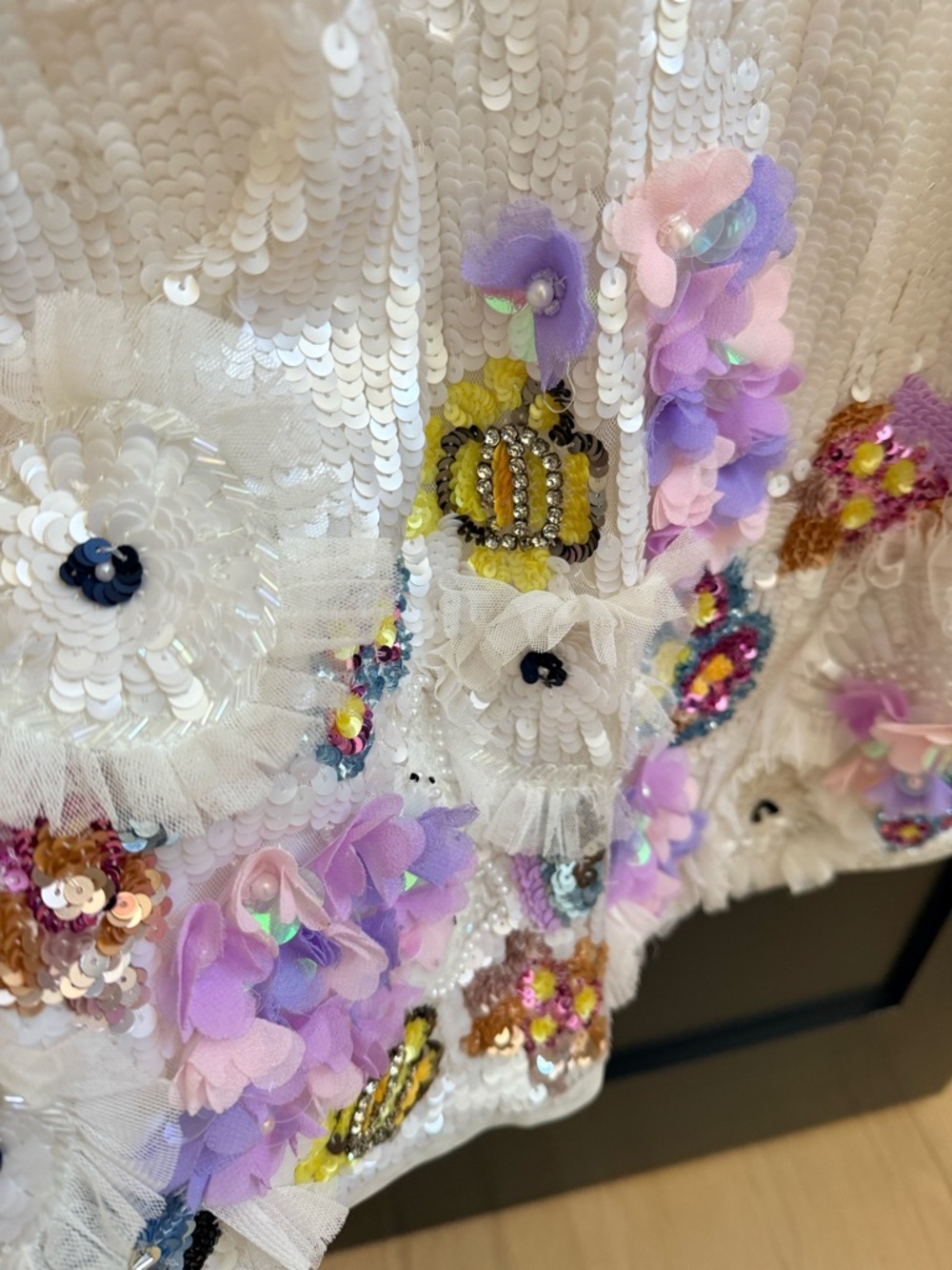 MacDuggal Ivory Sequin Mini Dress with 3D Floral Embellishments - Picture 9 of 11